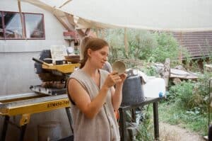 unloading wood-fired kiln